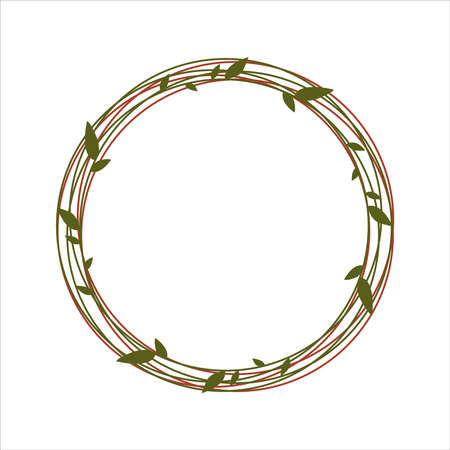 Green ink brush stroke isolated on white background. Vector frame for your design with green leaf and red lines.のイラスト素材