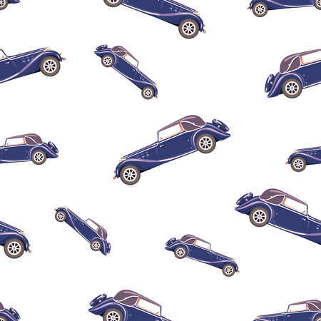 Illustration for gift paper, textiles, clothes, social networks, wallpaper, prints, festive decor. Seamless pattern with retro blue carの写真素材