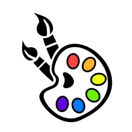 Paint brush with palette icon. Flat design style.のイラスト素材