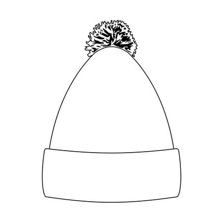 Winter hat outline. Vector drawing for coloring. For printing in childrens magazines. White isolated background.のイラスト素材