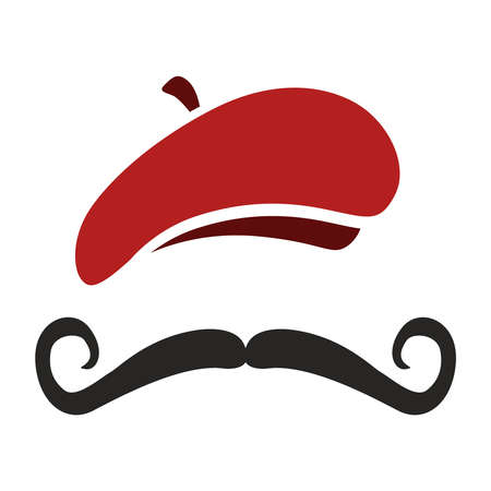 Retro mustache Icon. French painter, mustache man icon isolated on white background. Vector illustration Red beretのイラスト素材