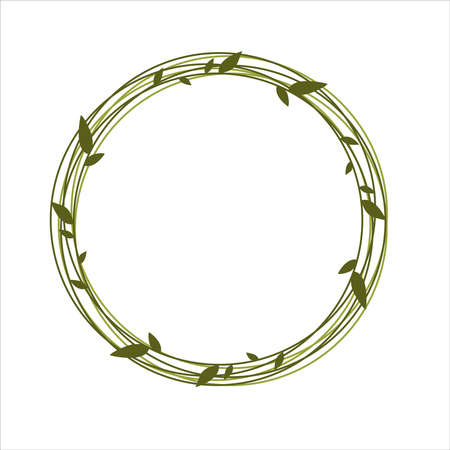 Vector green ink brush stroke isolated on white background. Vector frame for your design with green leaf.のイラスト素材