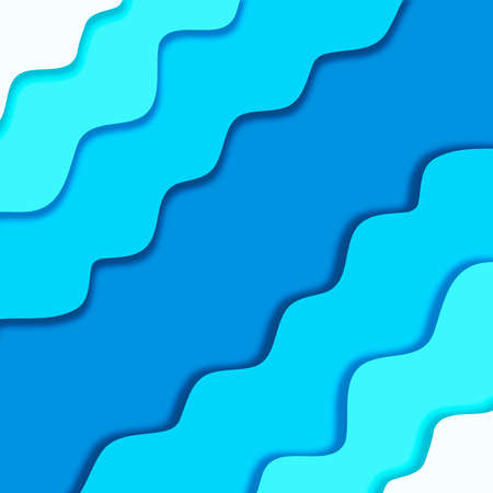 Abstract blue sea with paper waves and seacoast for banner, invitation, poster or web site design. Paper cut style, 3d effect imitation, space for text.の写真素材