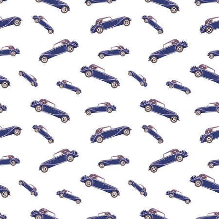 Illustration for gift paper, textiles, clothes, social networks, wallpaper, prints, festive decor. Pattern with retro blue carの写真素材