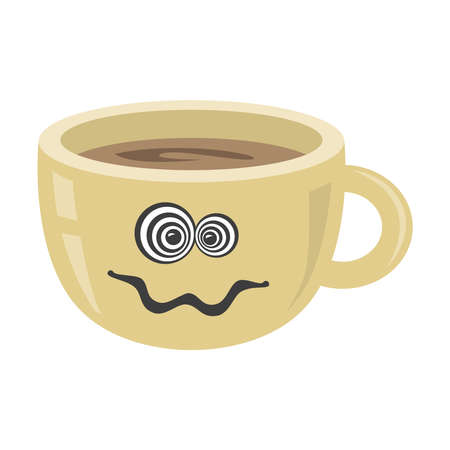 Coffee cup on white isolated background. Espresso. Black coffee icon. Vector. Funny cup with a emotionのイラスト素材