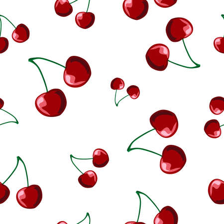 Seamless pattern with cherry. Illustration for gift paper, textiles, clothes, social networks, wallpaper, prints, festive decor.の写真素材