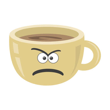 Coffee cup on white isolated background. Espresso. Black coffee icon. Vector. Funny cup with evil face. Emotionのイラスト素材