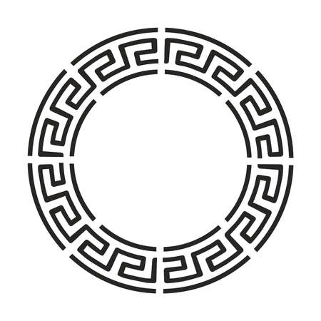 Abstract geometric ornament in the form of a circle isolated on white background. Vintage frames. Vector illustration. Decorative round frame in Greek style for photo or text.のイラスト素材