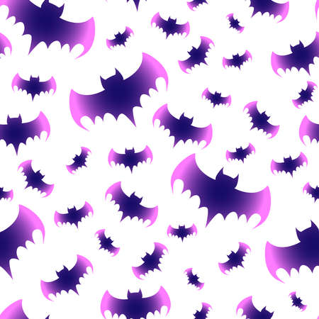 Halloween illustration. For gift paper, textiles, clothes, social networks, wallpaper, prints, festive decor. Bat seamless pattern on black background.の写真素材