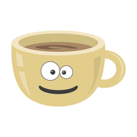 Funny cup with emotion. Black coffee icon. Vector. Coffee cup on white isolated background.のイラスト素材