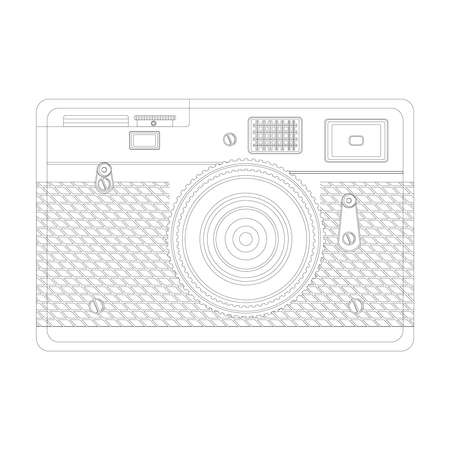 Outline Vector. Line art illustration front view to retro camera.のイラスト素材