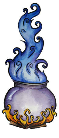 Witch's cauldron. stock watercolor illustration. Happy Halloween, printed materials, sign, elements, site card greeting partyの写真素材