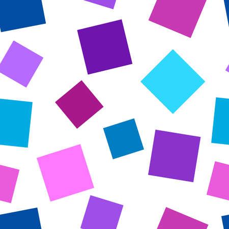Purple, pink and blue squares of different shapes on a white background. Square color background.の写真素材