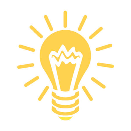 Yellow illustration on white background. Light lamp Icon Vector. Simple flat symbol. Experiment sign, idea symbolのイラスト素材