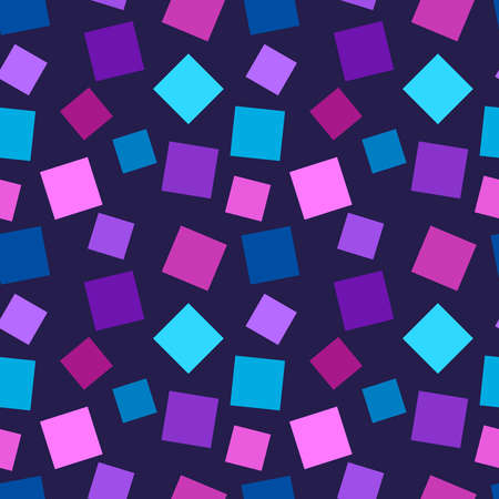 Purple, pink and blue squares of different shapes on a dark background. Square color background.の写真素材