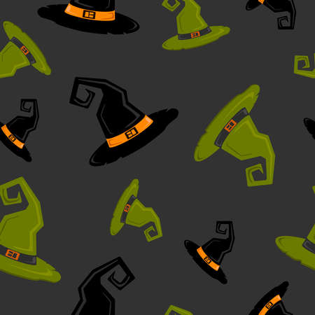 Pattern with witch hat jn white background. For gift paper, textiles, clothes, social networks, wallpaper, prints, festive decor. Halloween.の写真素材