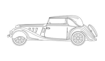 Coloring book. Retro car line art. Black lines and white background. Vector Illustrationのイラスト素材