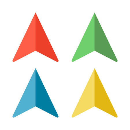 Icon set. Simple circle shape internet button on gray background. Modern style. Vector illustration for web design. Blue, green, red and yellow navigator arrows.のイラスト素材