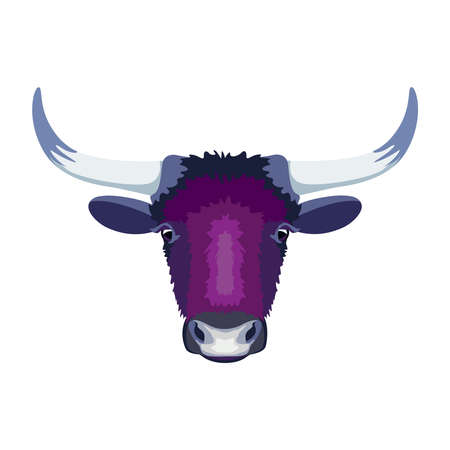 Abstract head bull. Gradient geometric animal purple color. Vector illustration isolated on white backgroundのイラスト素材