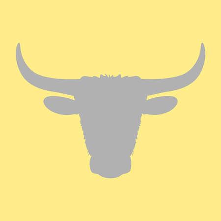 Bull vector on yellow background. Horned bull cow vector icon.