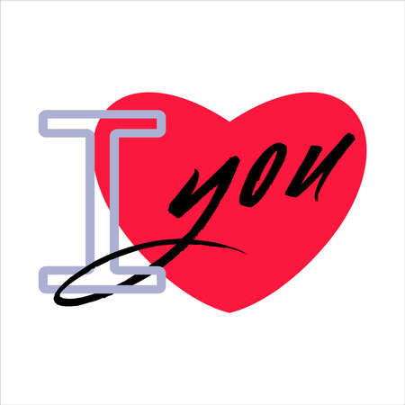 Hand drawn hear. Hand written phrase I love you. Vector Valentines day card. Red heart.のイラスト素材