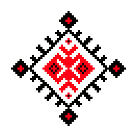 Vyshyvanka. Traditional geometric ornament from Eastern Europe on a white background. For tablecloth, dress, skirt, textile design.Ukrainian embroidery fragment, scheme. Vector illustration of ukrainian folk ornamentのイラスト素材