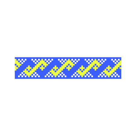 Blue and yellow vector illustration. Isolated on white background. For tablecloth, dress, skirt, textile design.Ornament. Traditional Ukrainian folk art knitted embroidery pattern.のイラスト素材
