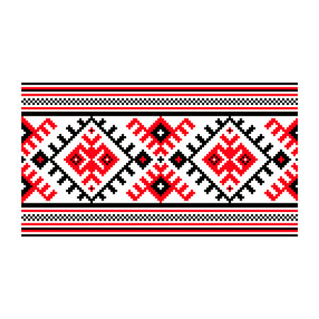 Ukrainian embroidery fragment, scheme. Vector illustration of ukrainian folk ornament. Vyshyvanka. Traditional geometric ornament from Eastern Europe on a white background. For tablecloth, dress, skirt, textile design.のイラスト素材