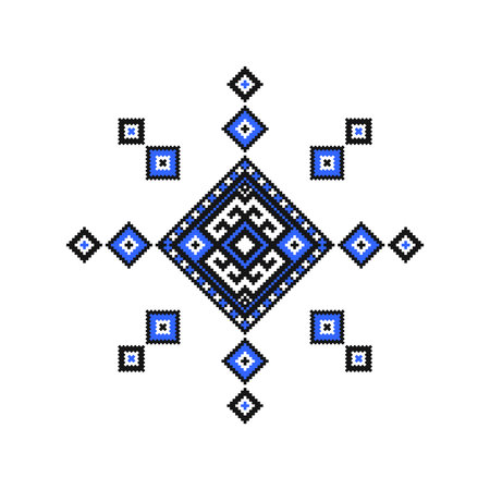 Decorative color ornament. Minimal design vyshyvanka.. Vector seamless illustration. Blue folk ethnic ornament for print, web background, surface texture, towels, pillows, wallpaper.のイラスト素材