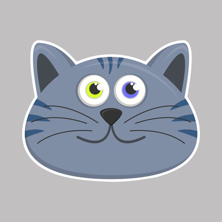 Cute pet illustration. Isolated Vector Illustration. Cat sticker. Vector flat cartoon kawaii gray cat with yellow and blue eyes. Emojiのイラスト素材