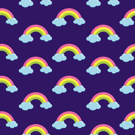 Rainbow pattern illustration . Design for fashion fabrics, textile graphics, prints, Flat design . Rainbow seamless on blue background illustration. Pretty pattern for print.の写真素材