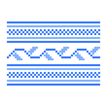 Ukrainian geometric vector ornament, border, pattern. Ukrainian traditional embroidery. Ornament in blue colors. Pixel art, vyshyvanka, cross stitch.のイラスト素材