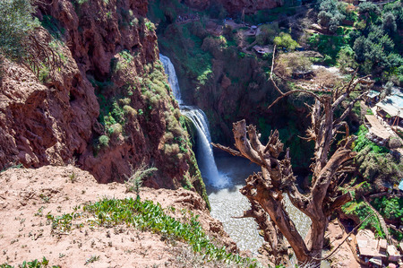 Ouzoud waterfalls located in the Grand Atlas village of Tanaghme with rainbowの写真素材
