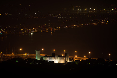 Bellver Castle night view in Palma de Mallorca, Spainのeditorial素材