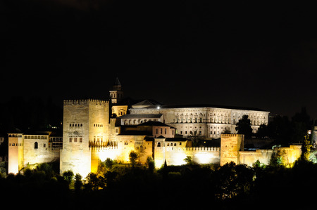 Alhambra in Granada at night. One of the new 7 wonders of the worldの写真素材
