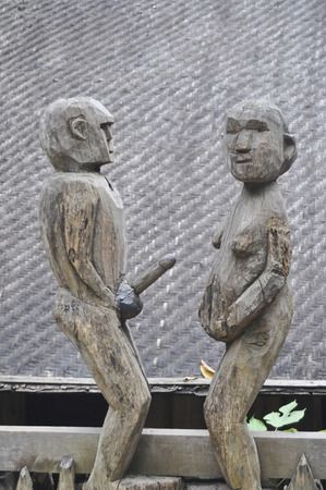 wooden figures in sexual positions, former home of Vietnam's sexualityの写真素材