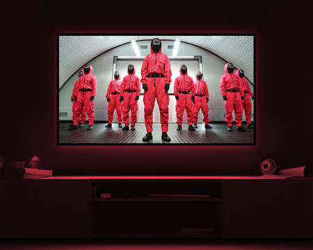 Wallpaper with squid game soldiers. - Photoのeditorial素材