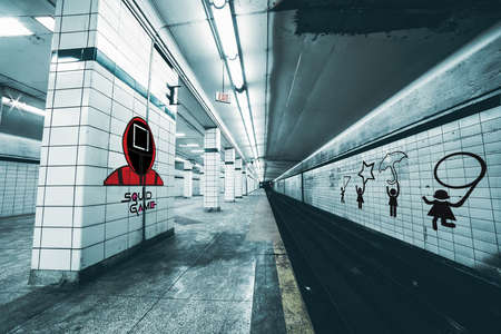 Squid Game Wallpapers with figure on the wall subway, Yerevan, Armenia - 2021 November 09のeditorial素材