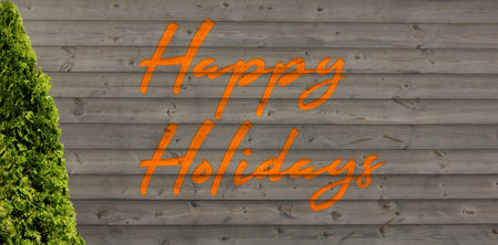 Happy Holidays Christmas wallpaper with Background Christmas Treesの写真素材