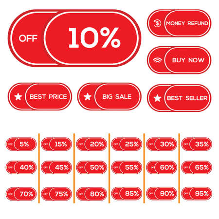 Set of discounts to 10, 20, 30, 40, 50, 60, 70, 80, 90 sale advertisement, Discount with percent in new trending style. vector illustrationのイラスト素材