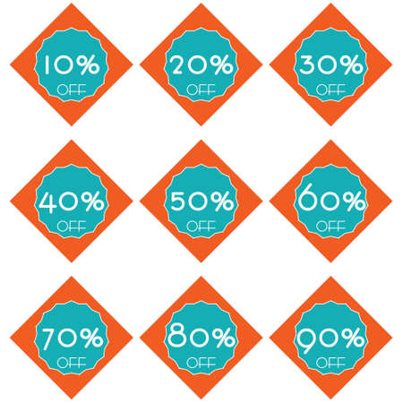 Sale tag in trends different discount set 10, 20, 30, 40, 50, 60, 70, 80 and 90 percent price clearance sticker badge banner label vector fileのイラスト素材