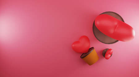 Happy Valentines day, background with A pot with a hearts, Hearts flower in a pot, 3D image, 3D renderingの写真素材