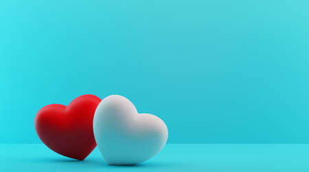 Valentines sale banner template. Valentines day store discount promotion with white space for text and hearts elements in turquoise color 3D image, 3D renderinの写真素材