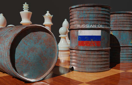 Sanctions on Russia, Sanctions on oil Russia. 3D work and 3D illustrationの写真素材