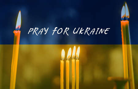 Pray for Ukraine, flag Ukraine. Russia vs Ukraine stop war. Pray Ukraineの写真素材