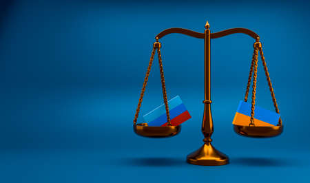 Russia Vs Ukraine on a scale. Russia vs Ukraine. War between Russia and Ukraineの写真素材