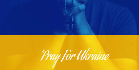 Pray For Ukraine, flag Ukraine. Russia vs Ukraine stop war, Russia and Ukraine fightingの写真素材