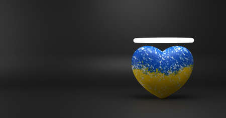 Heart Angel Ukraine. Hearts with an angel ring, 3D work and 3D illustration. copy space