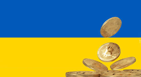 Legalization of cryptocurrencies in Ukraine, Bitcoin and Ukraine flag. Bitcoin in Ukraine