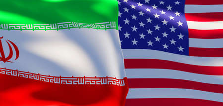 Iran and USA flags. Iran flag and USA Flag. 3D work and 3D imageの写真素材